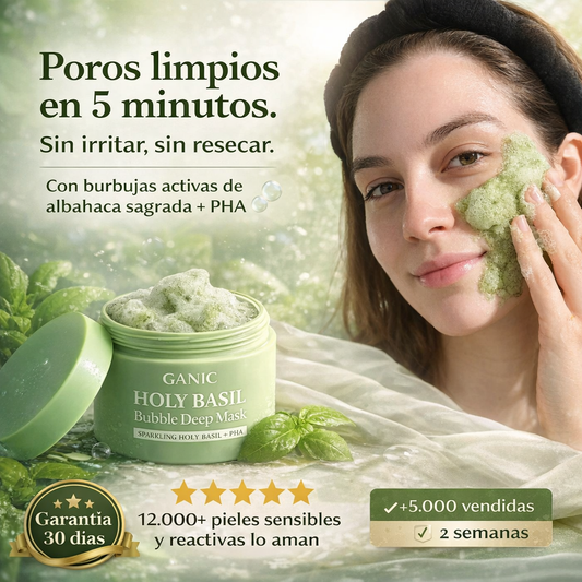 Holy Basil Mask: Poros limpios en 5 minutos. Sin irritar, sin resecar.